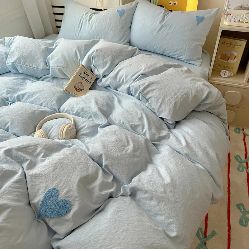 Cool Black Duvet Cover Set Ins Nordic Embroidery Heart Bed Sheet Set Of Four Pieces Home Luxury Bedding Set For Girls