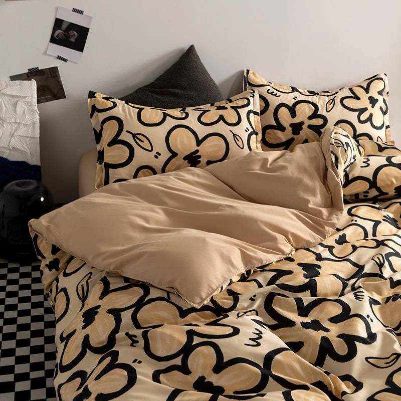 Fashion Style Pink Bedding Set Soft Flower Duvet Cover Pillowcase Bed Flat Sheet Set For Girl Women Twin Full Queen Bedclothes
