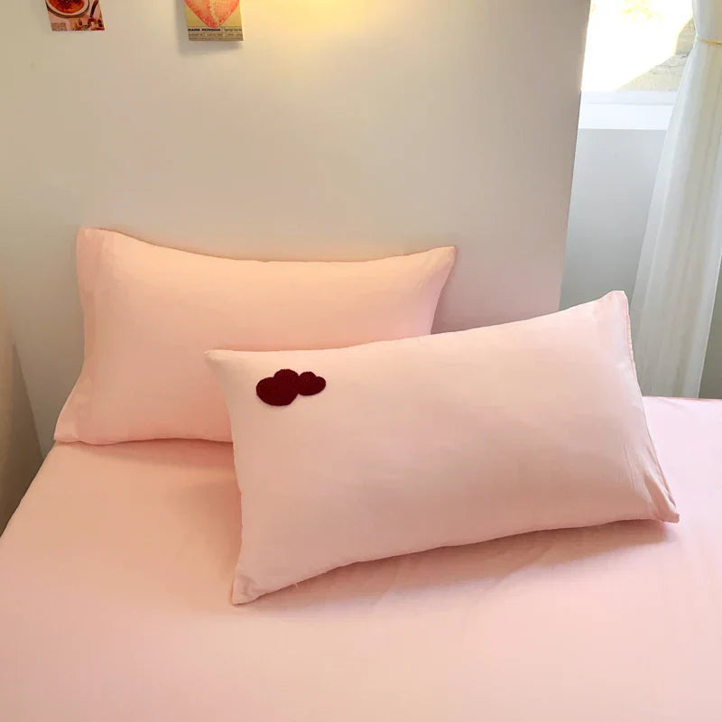 Super Soft Towel Embroidery Bedding Set Duvet Cover Queen Full Twin Size Bed Flat Sheet Kids Girls Quilt Cover Pillowcase Kawaii
