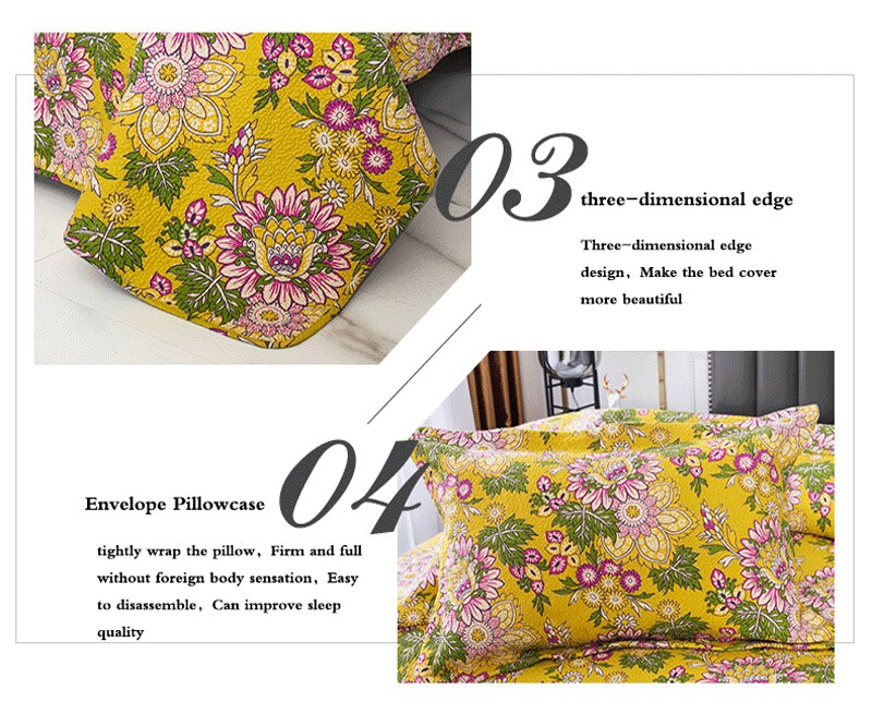 Single Double Bed Cotton Botanical Flower 3pcs Printed Quilted Quilt Pillowcase Free Shipping lençol de cama casal أسرّة