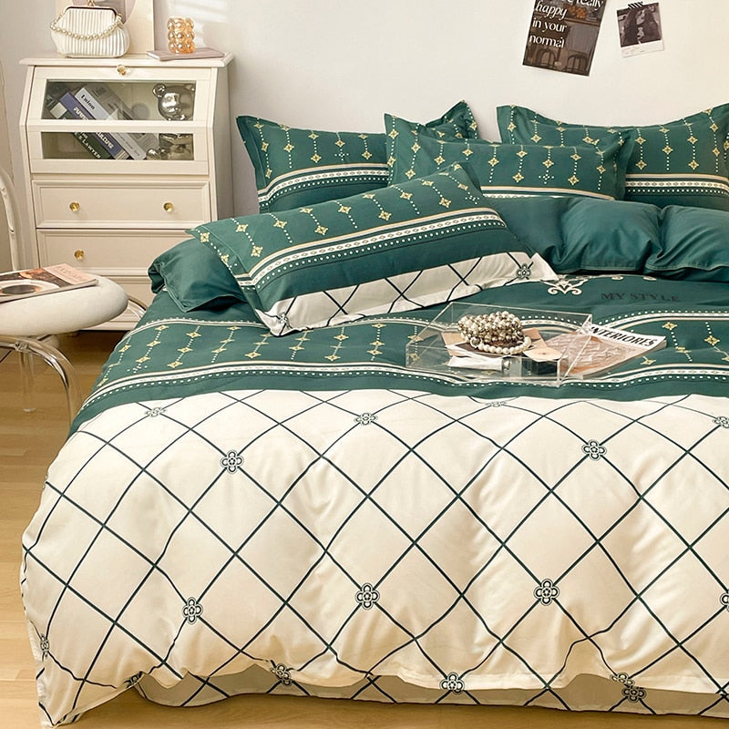 Cotton Home Textile Rose Floral Bedding Set Boy Girl Duvet Cover Flat Sheet Pillowcase Aesthetic Bedcloth Double Queen Bed Linen