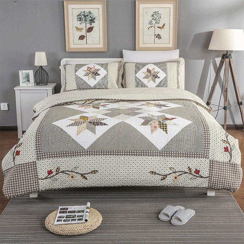 Single Double Bed Cotton Embroidered Patchwork 3 Piece Quilted Quilt Light Quilt Pillow Cover len?ol de cama casal