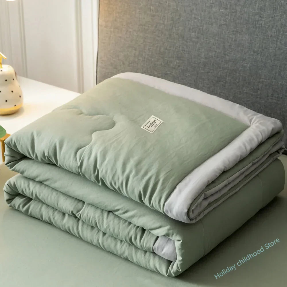 Airconditioning Quilt Gewassen Katoen Gooi Deken Quilten Dunne Dekbed Cooling Dekbed Gewatteerde Quilt Effen Kleur