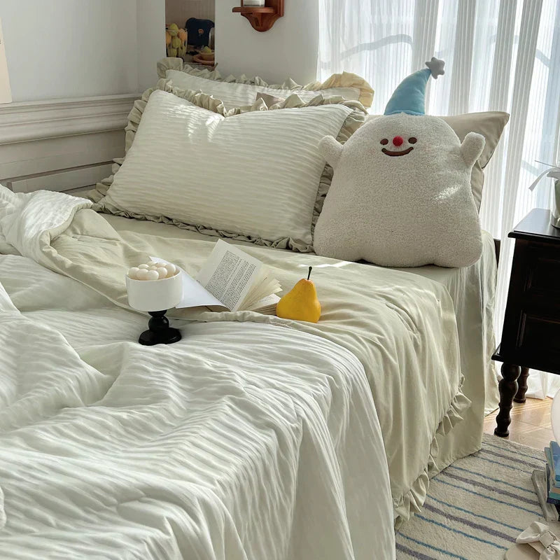 Korean Simple Bedding Set Modern Air Condition Thin Blankets Summer Quilt Pillowcase Comfortable Fluffy Blanket with Filling 이불