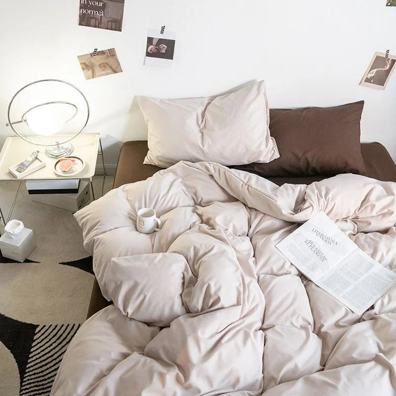 Fashion Solid Color Bedding Set Soft Sheet Duvet Cover Pillowcase Girls Adult Bedspread Queen Full Size Quilt Cover No Filler 02