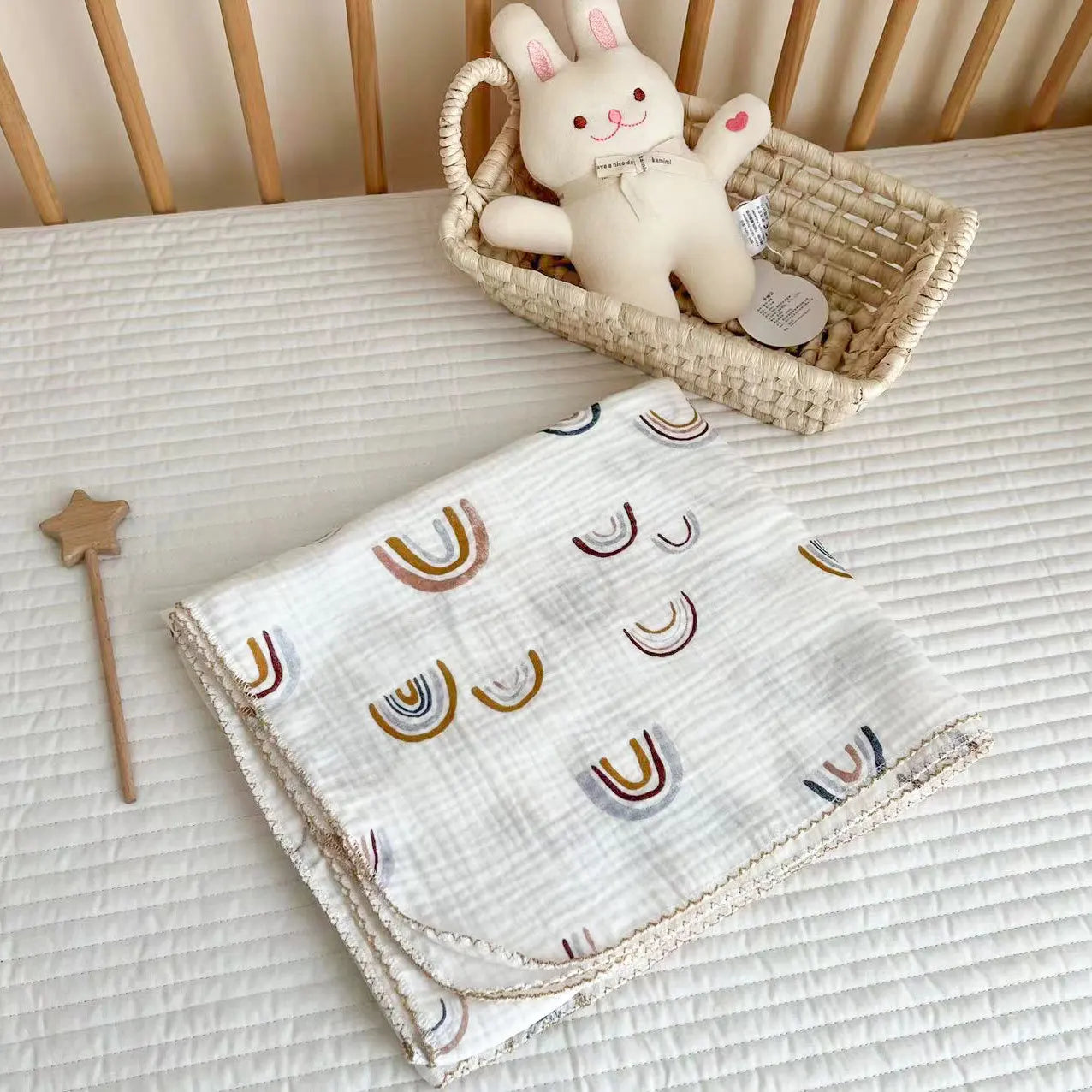 Baby Muslin Blanket 110X130cm Swaddle Blanket Gauze Thin Quilt Floral Print Double Layer Cotton Stroller Cover Kids Bedding