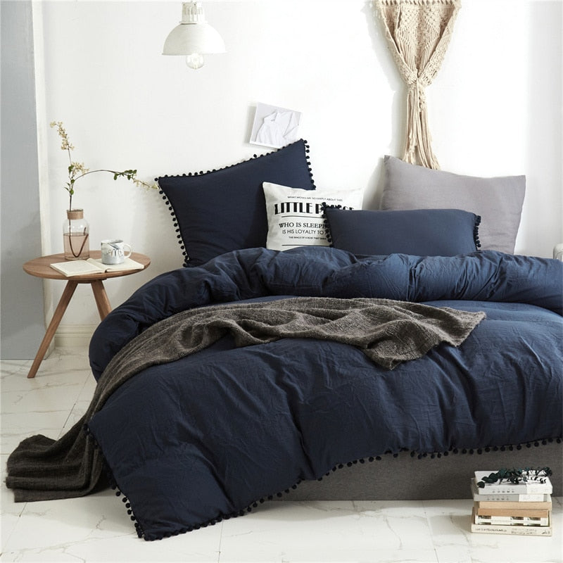 American Style Furball Tasseles Yellow Bedding Set Queen Home Hairball Tassel Bed Cover Sets Soft King Size Duvet Cover No Sheet