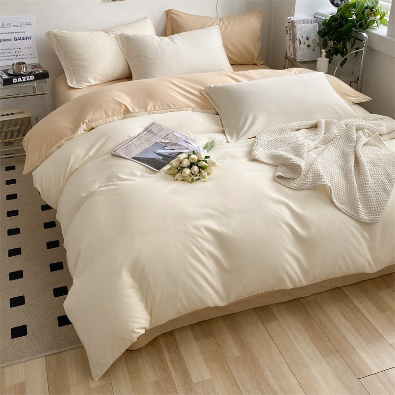 Brushed Washed Cotton Bed Set Flat Sheet Pillowcases Quilt Cover Bed Linen Peach Duvet Covers For Girls