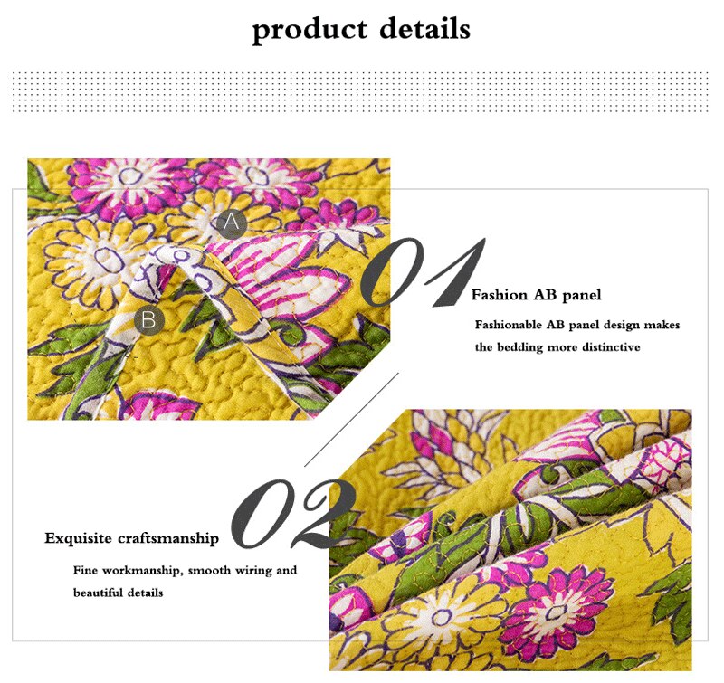 Single Double Bed Cotton Botanical Flower 3pcs Printed Quilted Quilt Pillowcase Free Shipping lençol de cama casal أسرّة