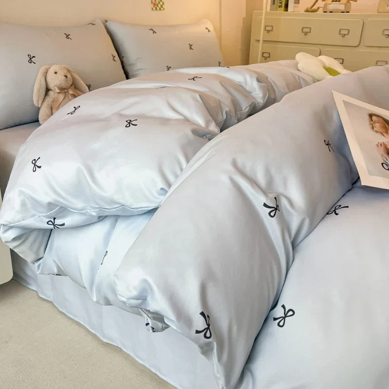 3pcs Blue Duvet cover set (1*Duvet Cover + 2*Pillowcase, Without Core), ow print Bedding Set, Soft Comfortable