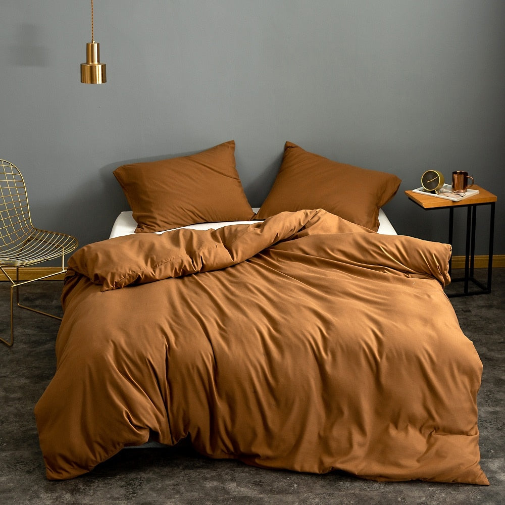 Home Textile Solid Color Duvetcover&2pcs Pillowcase Bed Quilt Cover Bedding Linens Set King 104*90 Inch Queen 90*90 Inch