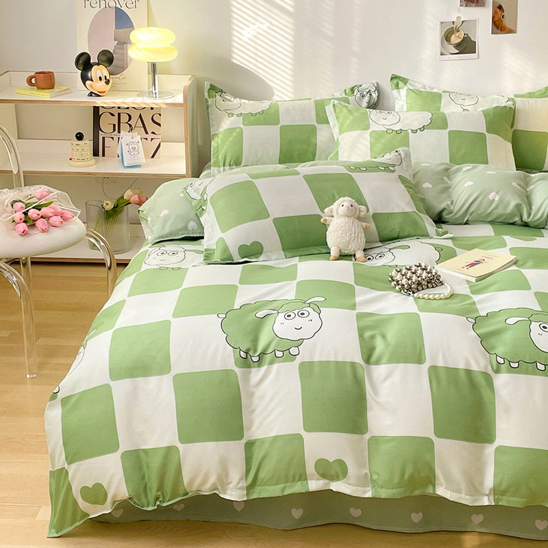 Cotton Home Textile Rose Floral Bedding Set Boy Girl Duvet Cover Flat Sheet Pillowcase Aesthetic Bedcloth Double Queen Bed Linen