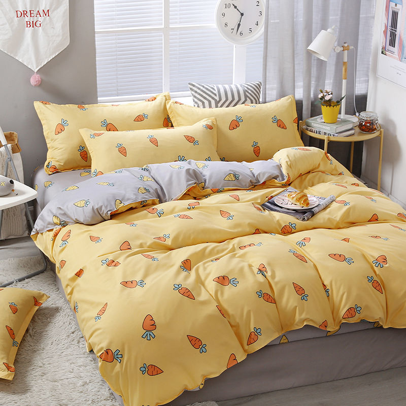 Fashion Bedding Set White Green Double Bed Linens Nordic Duvet Cover Pillowcase Queen Size Flat Sheet Classic Grid Kids Winter