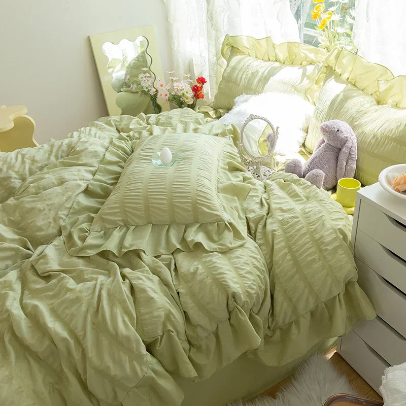 Purple Princess Bedding Set Duvet Cover Pillowcase Linens Twin Queen King Bed Sheet Set Luxury Solid Color Woman Girl Kawaii Set