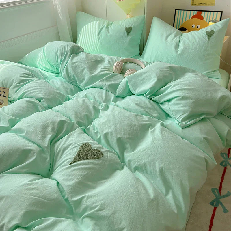 Cool Black Duvet Cover Set Ins Nordic Embroidery Heart Bed Sheet Set Of Four Pieces Home Luxury Bedding Set For Girls
