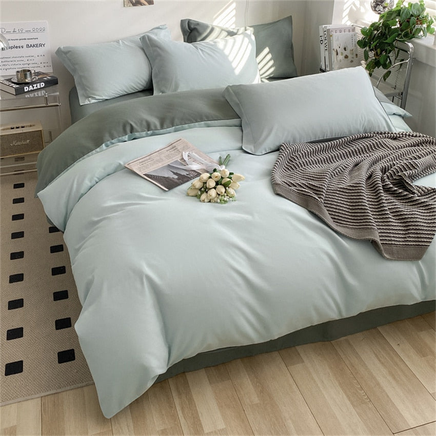 Brushed Washed Cotton Bed Set Flat Sheet Pillowcases Quilt Cover Bed Linen Peach Duvet Covers For Girls