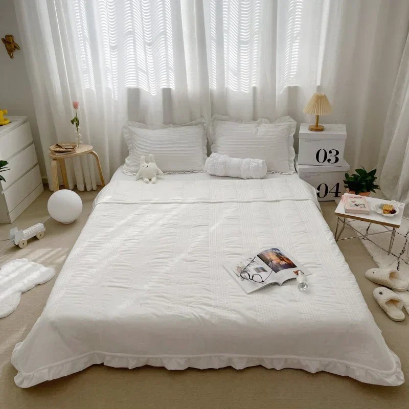 4 New Korean Chiffon Summer Quilt Three Piece Set Air-condition Quilt Kids Adult Quilts Polyester Washable Home Use
