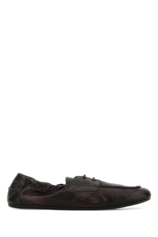 Prada Leather Moccasin Loafer — Brown