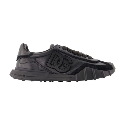 Dolce&Gabbana Logo-Embroidered Calfskin Sneaker — Black