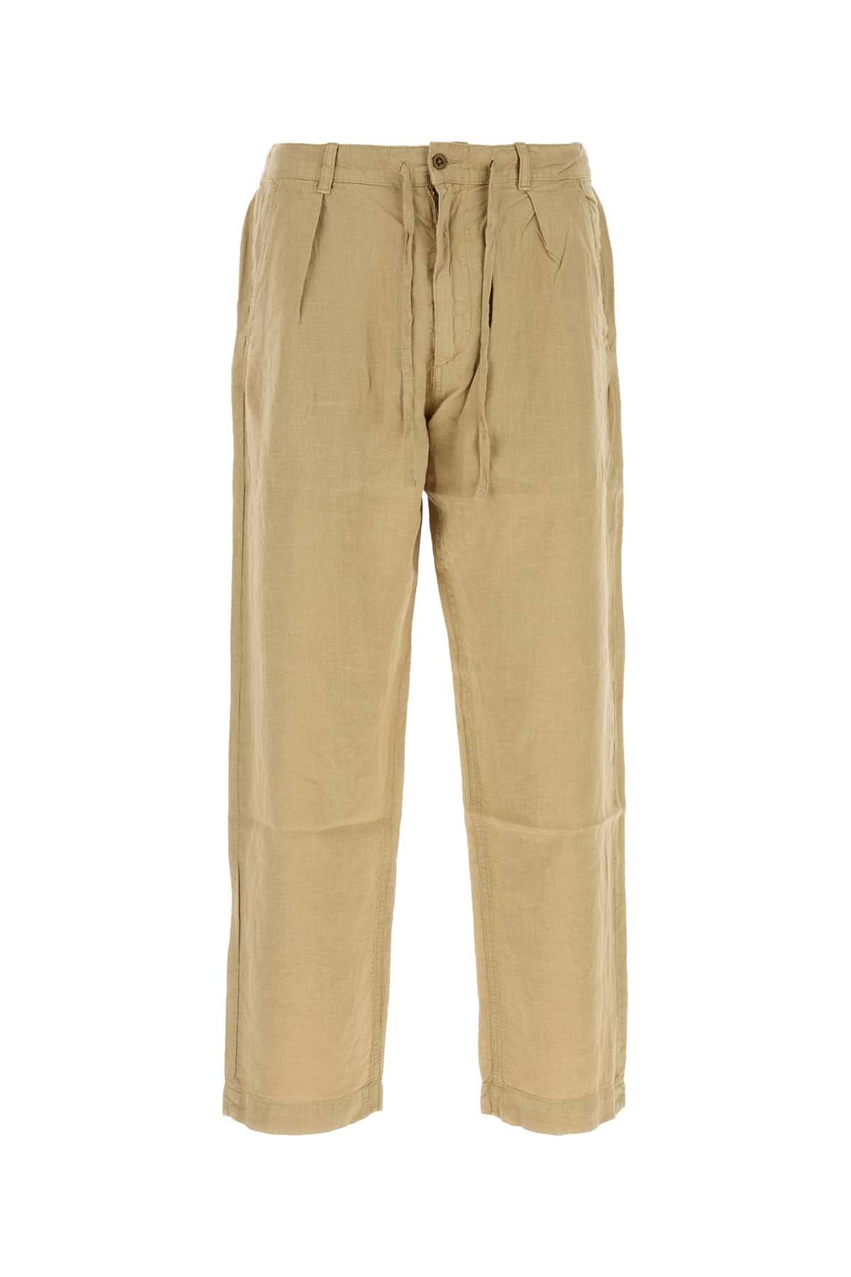 Polo Ralph Lauren Pleated Linen Trousers — Beige