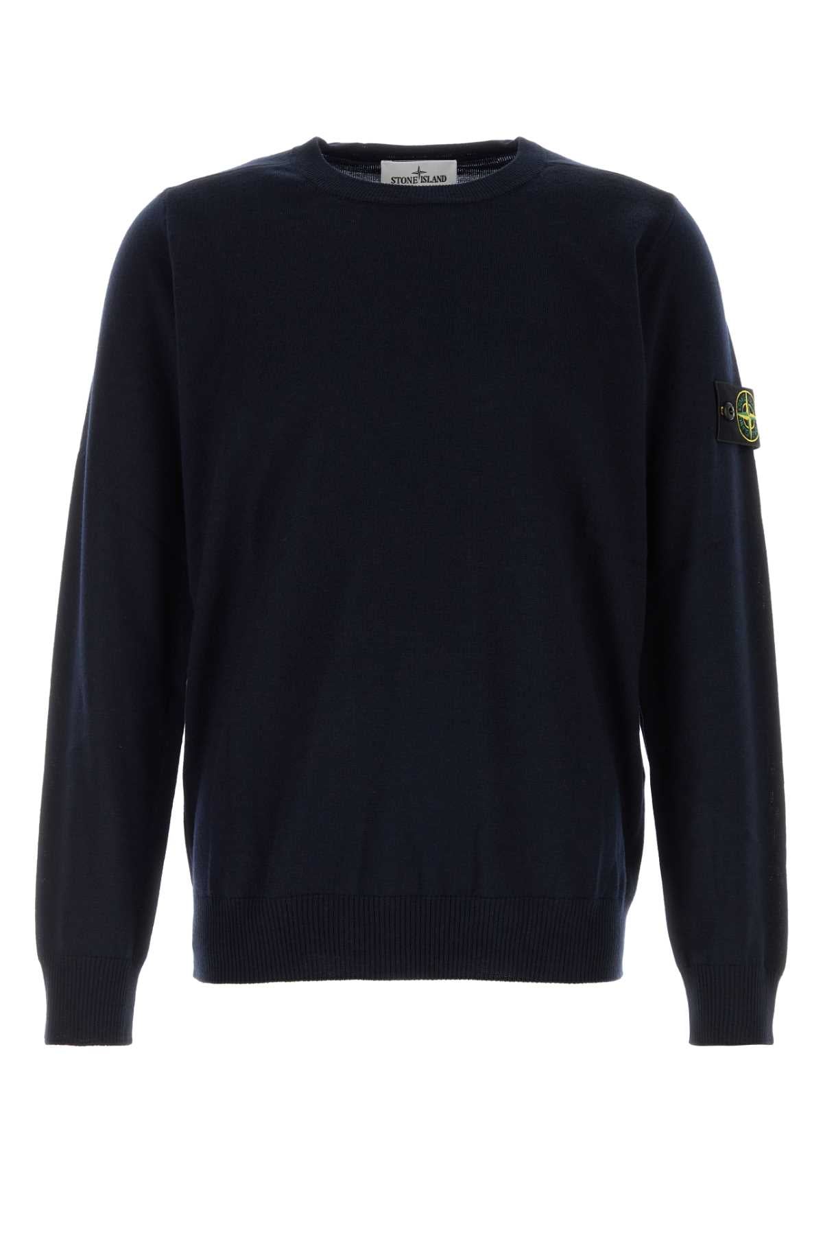Stone Island Virgin Wool Crew-Neck Sweater — Navy