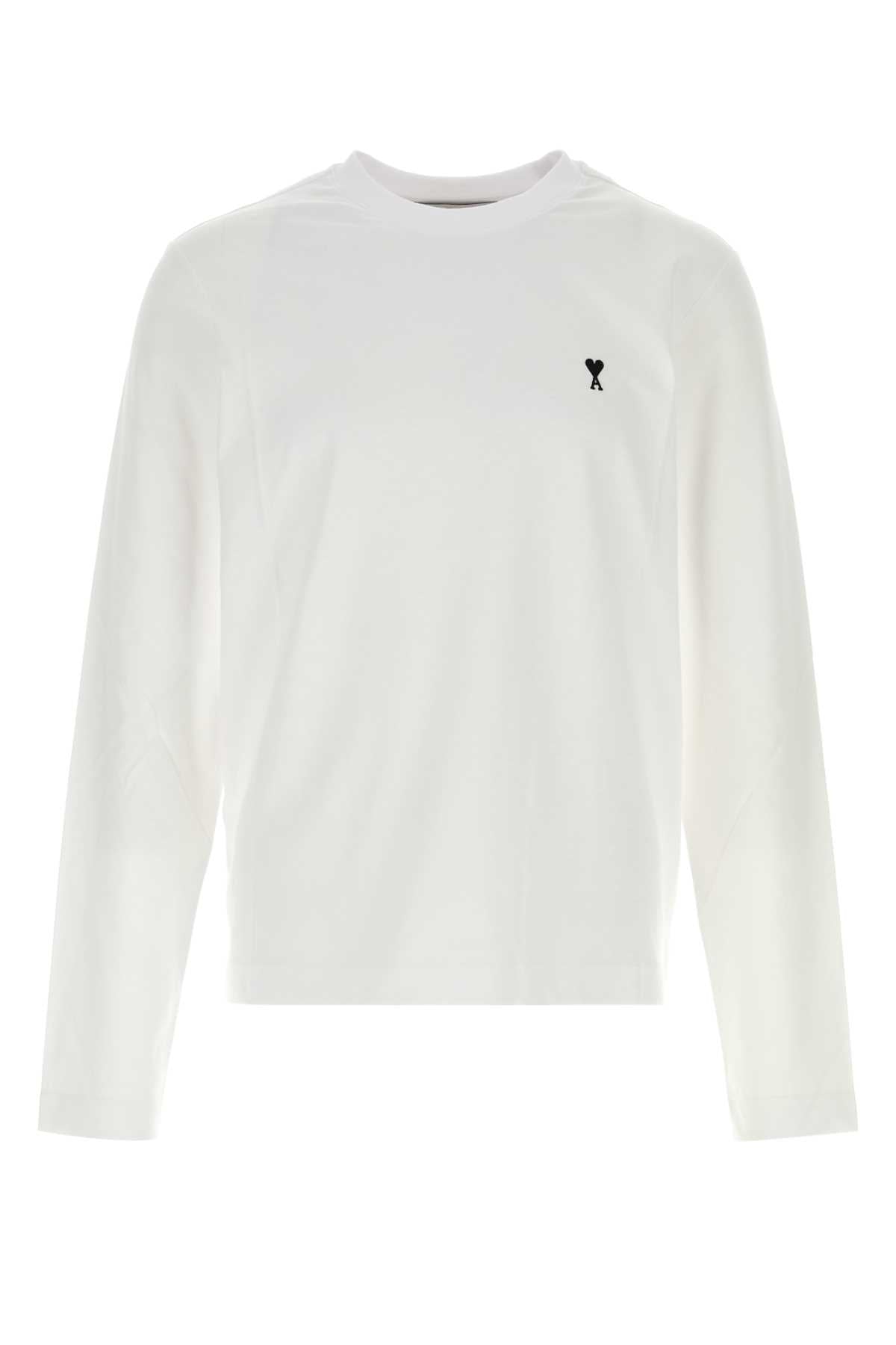 AMI Paris Logo-Embroidered T-shirt — White