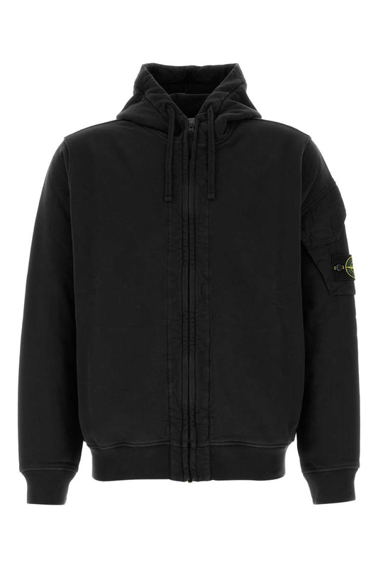 Stone Island Cotton Zip Hoodie Hoodie — Black