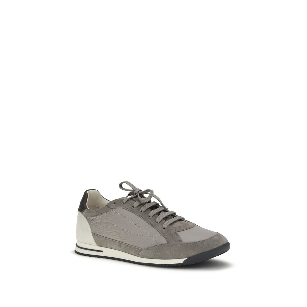 Brunello Cucinelli Mixed Material Low-Top Sneakers — Gray