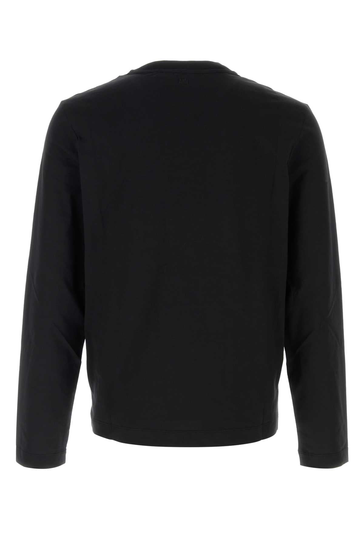AMI Paris Logo-Embroidered Cotton T-Shirt — Black
