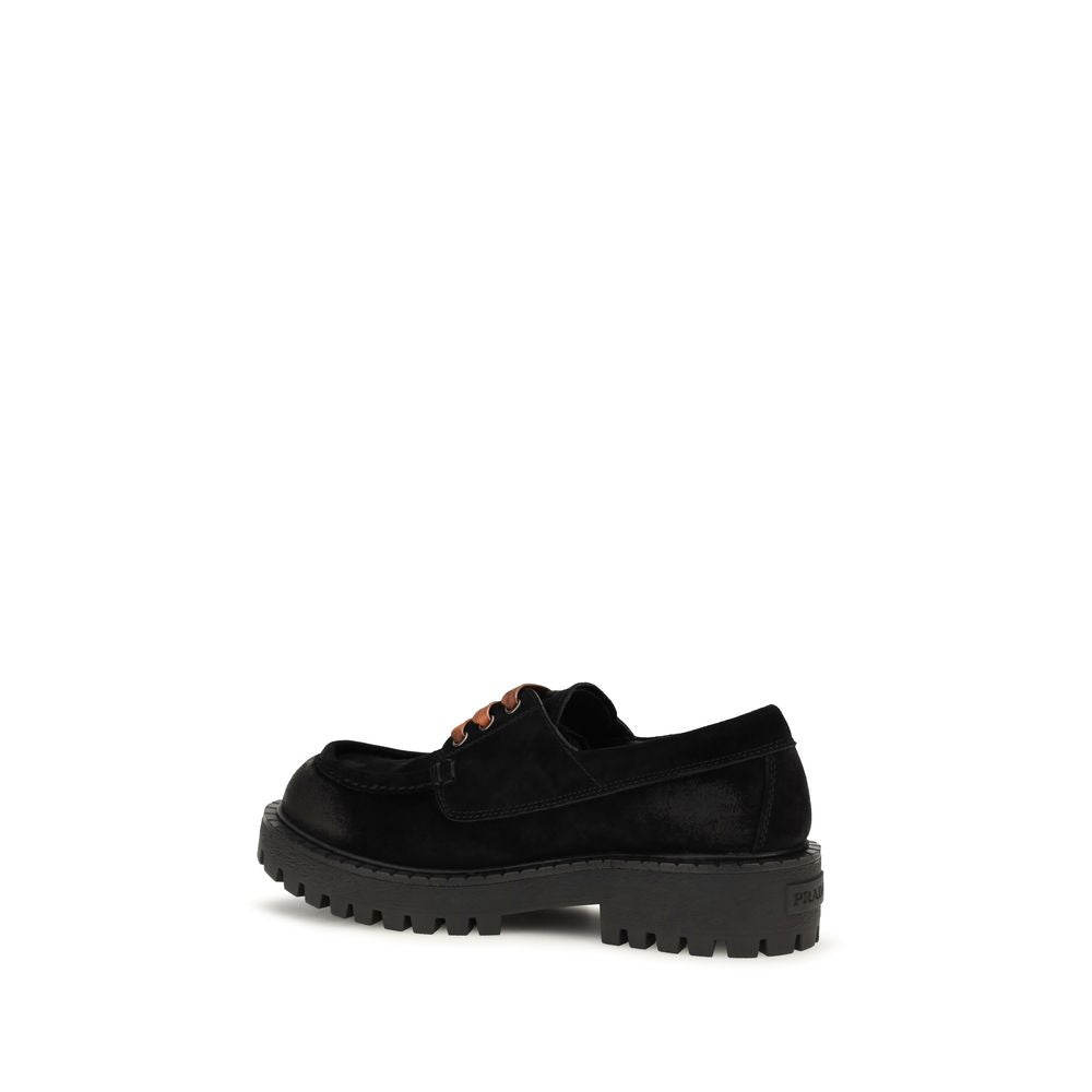 Prada Suede Lace-Up Loafer — Black