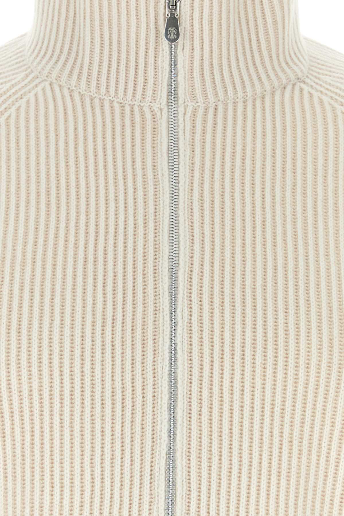 Brunello Cucinelli Ribbed Cashmere Cardigan — Beige