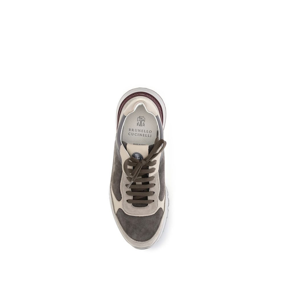 Brunello Cucinelli Calf Leather Chunky Sneaker — Gray