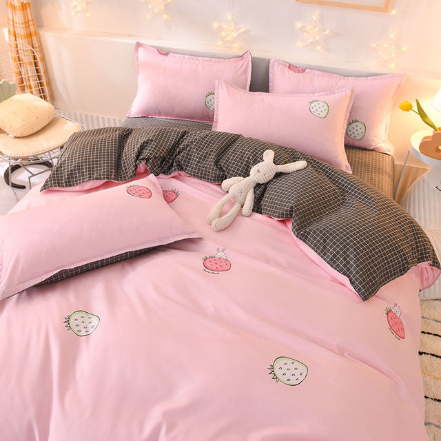 Orange Bedding Set Girls Boys Bed Linen Sheet Plaid Duvet Cover 240x220 Single Double Queen King Quilt Covers Sets Bedclothes