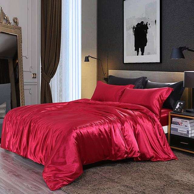 Mulberry Silk Satin Bedding Set High Quality Skin Friendly Real Silk Duvet Cover Set Solid Color King Size White Quilt Cover Set