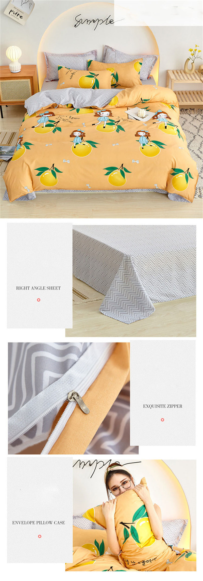 Floral Printed Home Queen Bedding Set Soft Fresh Comfortable Duvet Cover Set with Sheets Quilt Covers Pillow Cases 3-4 Pcs Sets